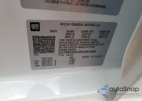 2024 GMC Sierra C1500 z USA, uszkodzony, nr VIN 1GTRHAEK2RZ361965